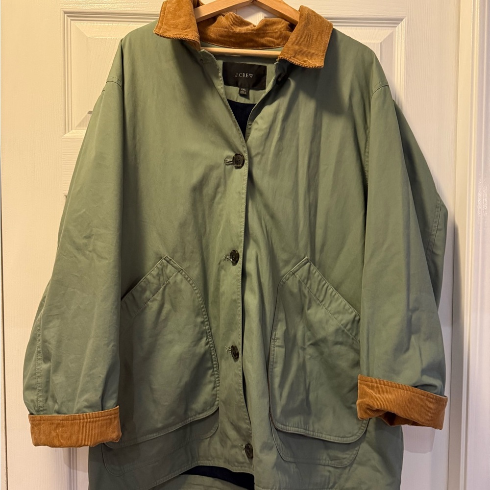 J. Crew Olive Green BARN JACKET Utility Jacket with Brown Corduroy Trim